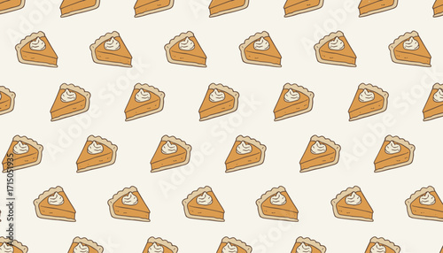 Sweet pumpkin pie slices with whipped cream in a festive seamless pattern Perfect for autumn designs
