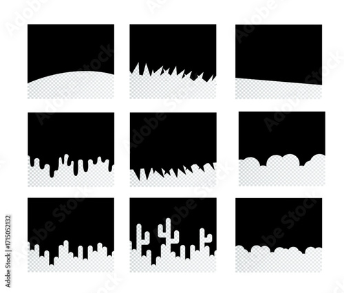 Set of Template Dividers Shapes for Website. Collection of Design Element for Top, Bottom Page Web Site. Divider Header for App, Banners or Posters. Vector