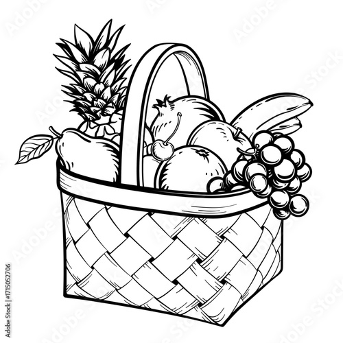 Wicker basket with fruit. Vector illustration of fruit in a basket.