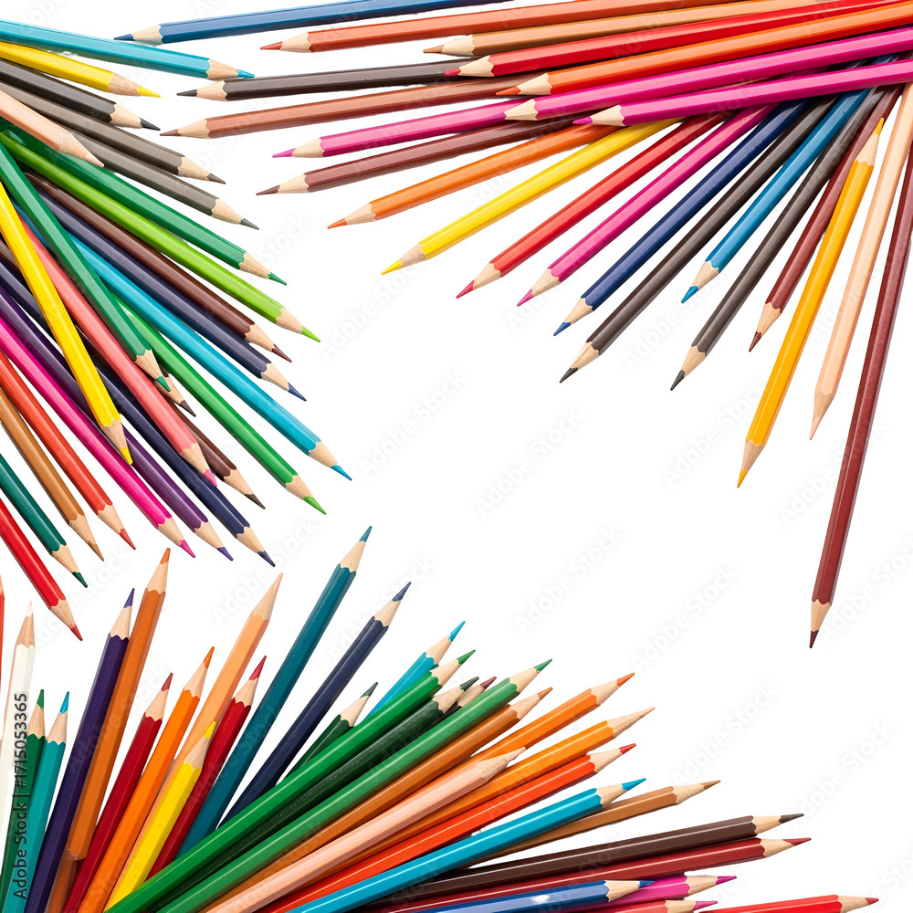 Fototapeta premium Colorful Pencils Arranged in a Frame on Black Background