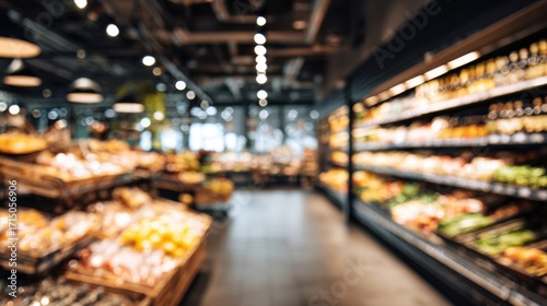 Wallpaper Mural Closeup medium frame showing wide store aisles lined with neatly organized shelves focusing on open space for comfortable navigation while the surroundings softly fade out. Torontodigital.ca