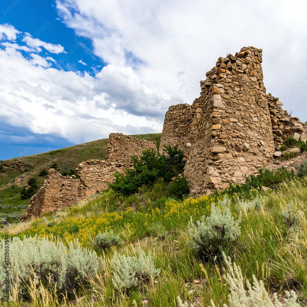 Fototapeta premium Ancient stone ruins on a hillside