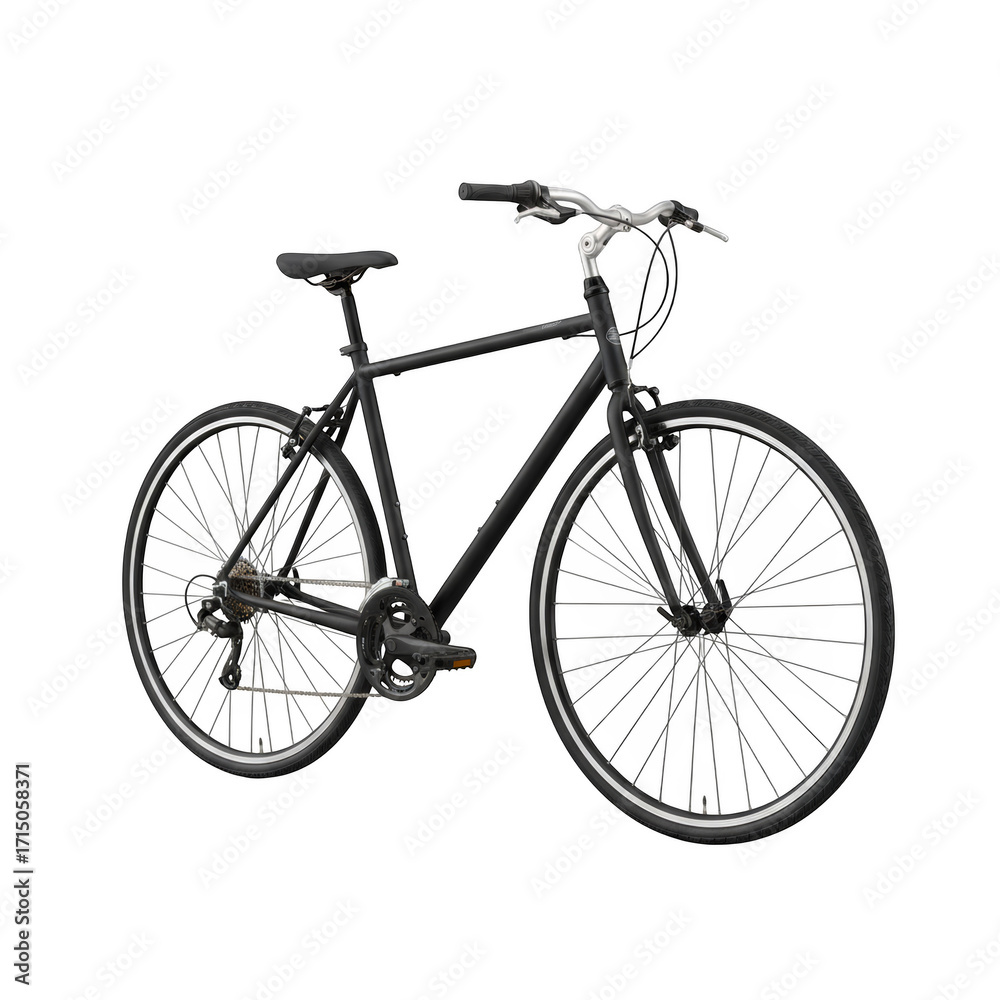 Obraz premium Black urban commuter bicycle with thin tires and lightweight frame isolated on transparent background