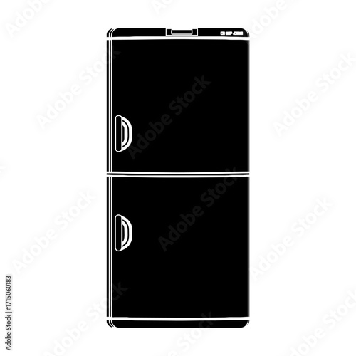 Black and white refrigerator : Simple silhouette of a refrigerator, a timeless emblem of domestic convenience and food preservation background transparent