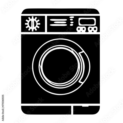 Front load washing machine vector icon illustration for household laundry trannsparent background