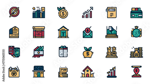 Finance icons business banking investment growth.