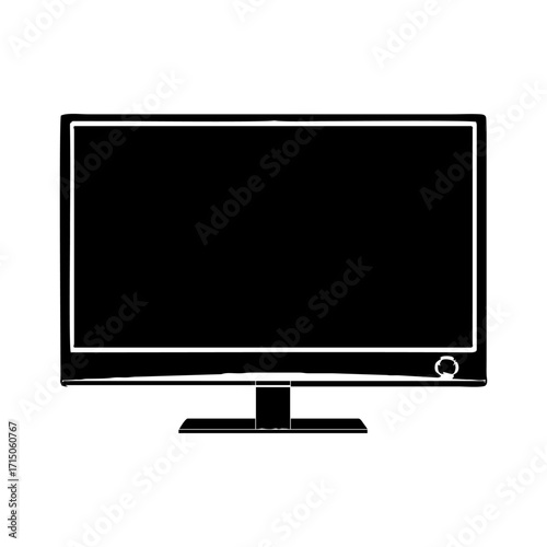 Television Screen Illustration: A minimalistic monochrome illustration of a flat-screen television transparent background