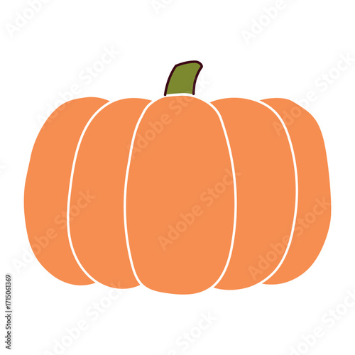Pumpkin, squash, autumn vegetable isolated on transparent. Hand drawn vector illustration. Flat design. Halloween, Thanksgiving, harvest festival traditional holiday element, seasonal clip art