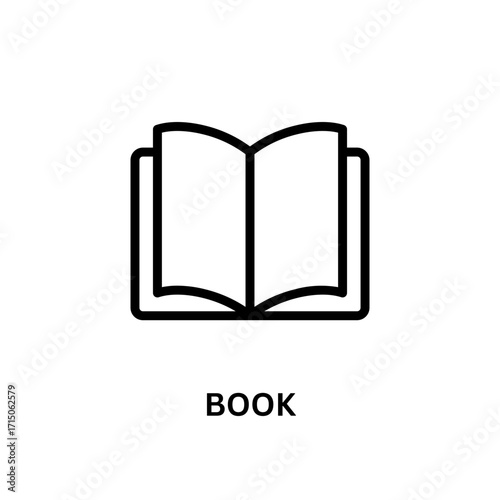 Black outline symbolizes open book in minimal style. Book design is perfect for library icons, educational posters, or digital branding.