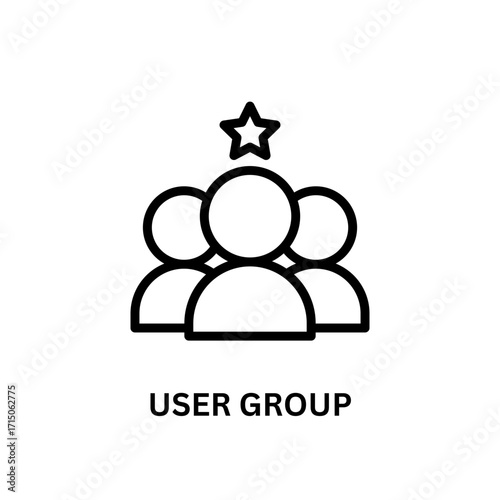 Black outline shows a minimalist user group icon with star for UI design.