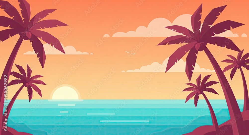 Obraz premium Tropical Beach with Circular Palm Trees