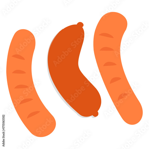 Tasty, hot sausages with fresh vegetables and red chili on a white background