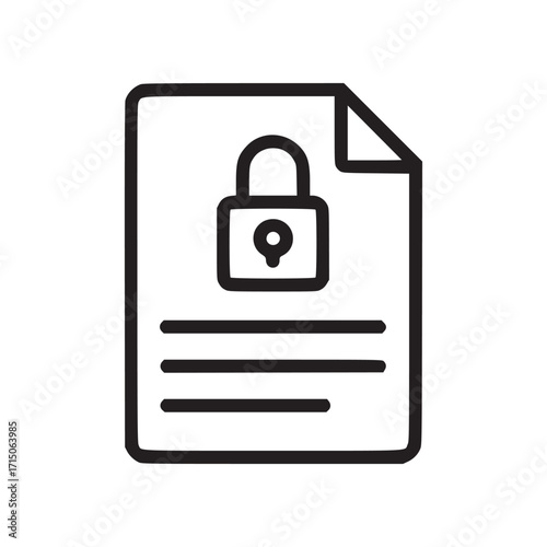 Illustration of a document with a padlock, symbolizing data security, privacy, and protection of sensitive information in a simple and modern design