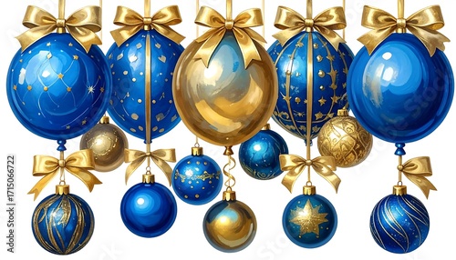 Festive Blue and Gold Christmas Ornaments