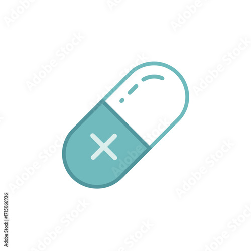 Turquoise and white capsule pill icon medicine health care treatment remedy simple design