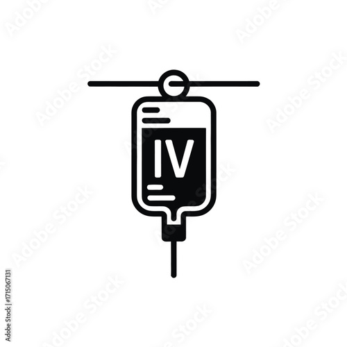 Black and white intravenous fluid bag illustration for medical purposes and health awareness