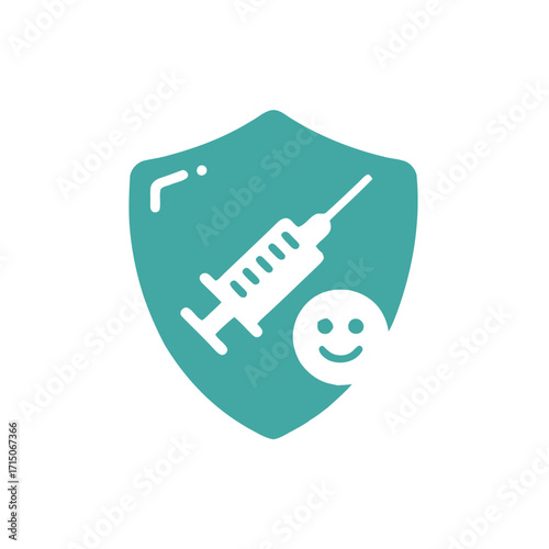 Vaccination shield protection for health and wellness with a positive emotion face icon design
