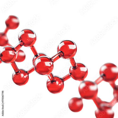Representation of molecular structure showcasing red, Molecular Structure Model Highlighting Key Functional Groups in Red for Visual Clarity, isolated on transparent background