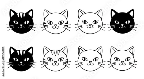 Adorable cartoon cat faces collection offering playful charm and endless creative possibilities for your designs.