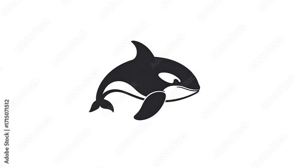 Naklejka premium Simple black and white cartoon or graphic of an orca