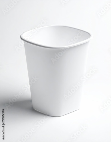 Wallpaper Mural A small, square-ish, white plastic wastebasket sits on a plain white background, casting a subtle shadow Torontodigital.ca