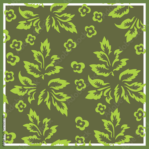 Print for kerchief, bandana, scarf, handkerchief, shawl, neck scarf. Squared pattern with ornament for fabric, textile, silk products. Paisley vector with abstract flowers. Floral folk tracery.