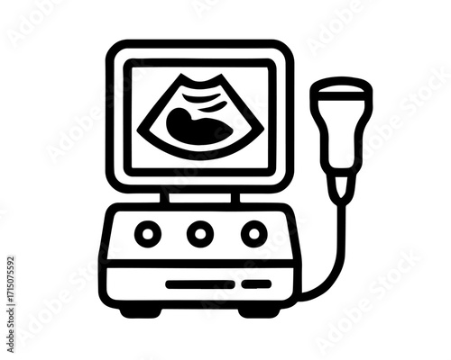 Minimalist Ultrasound Machine Icon with Fetal Imaging Display