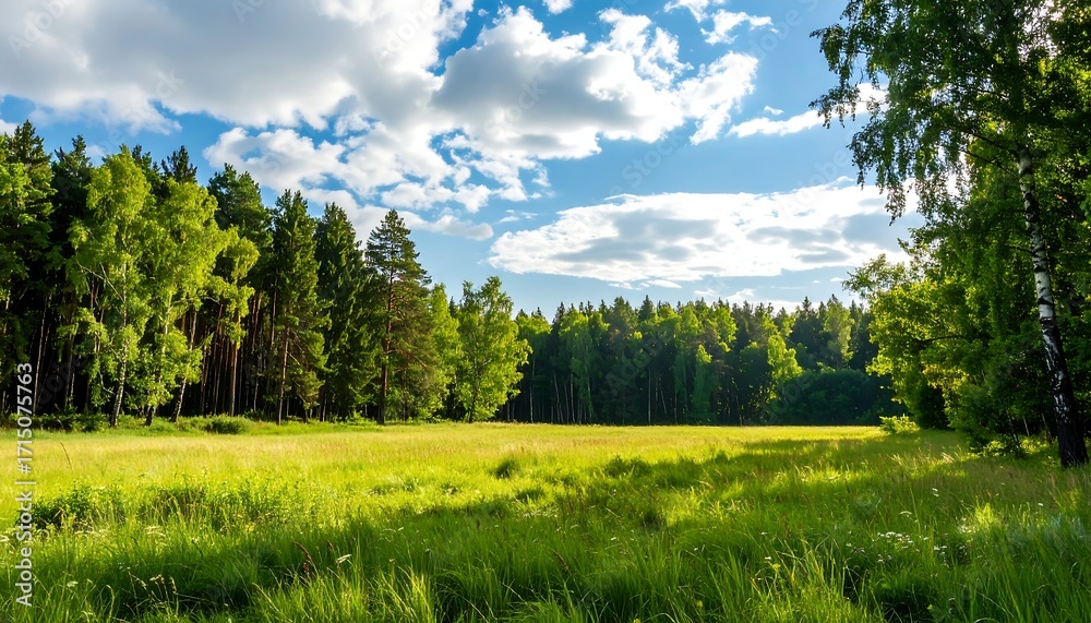 Fototapeta premium Lush meadow bathed in sunlight