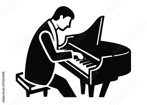 piano player silhouette vector art icon