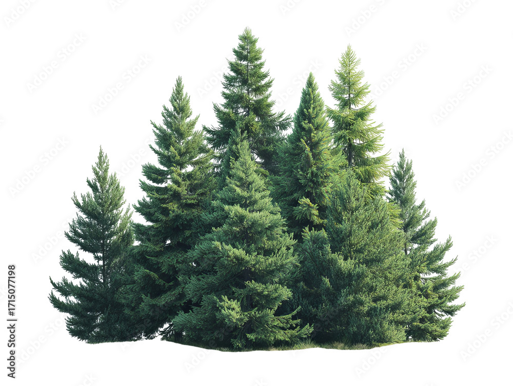 Obraz premium PNG of A lush cluster of evergreen trees, creating a serene and vibrant natural backdrop.
