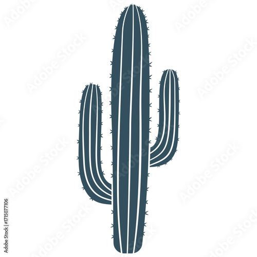 Simplified saguaro cactus icon in blue color with spines. Clipart image isolated on background.