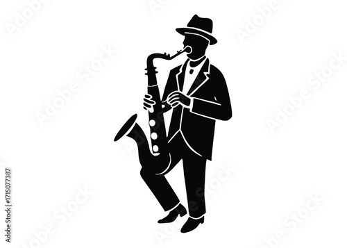 saxophone player silhouette vector art icon