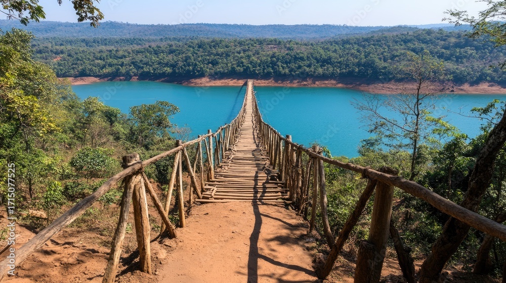 Fototapeta premium Wooden bridge over lake scenic view