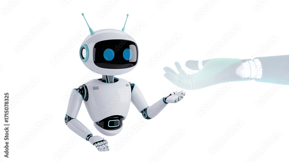 Fototapeta premium Friendly robot reaching out to a helping hand offering assistance with AI and technology solutions