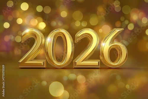 Golden 2026 numbers displayed prominently against a shimmering bokeh background, symbolizing celebration, new beginnings, and the excitement of the upcoming year
