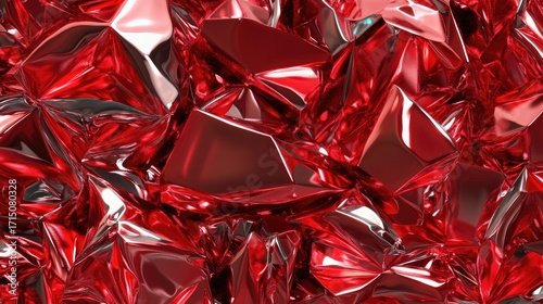 Red crumpled metallic foil texture