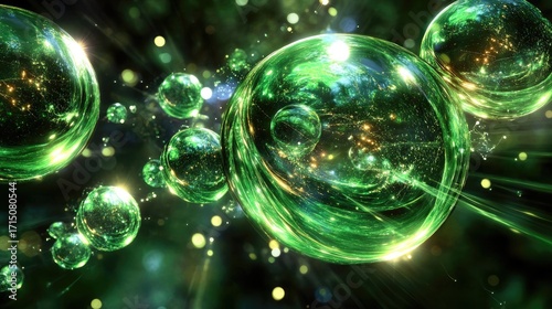 Green glowing orbs abstract space