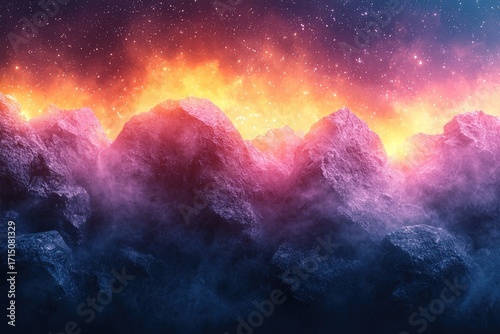 Fiery Mountain Range Night Sky