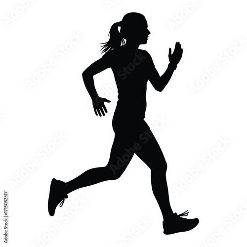 A dynamic running woman captured in a striking black silhouette