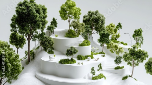Architectural model of a landscaped park.