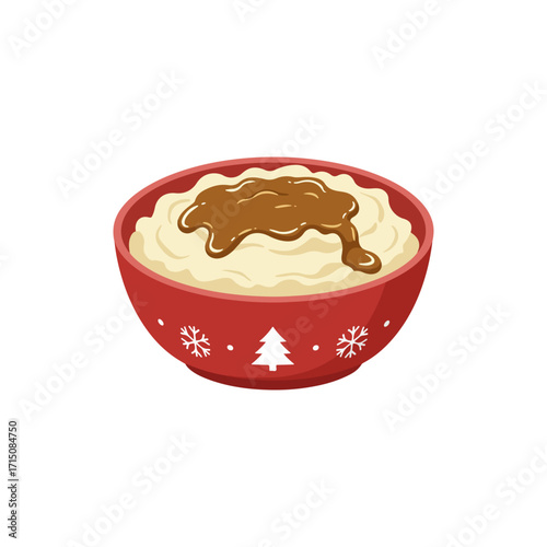 Mashed Potatoes with Gravy – Classic Christmas Side Dish Vector Illustration