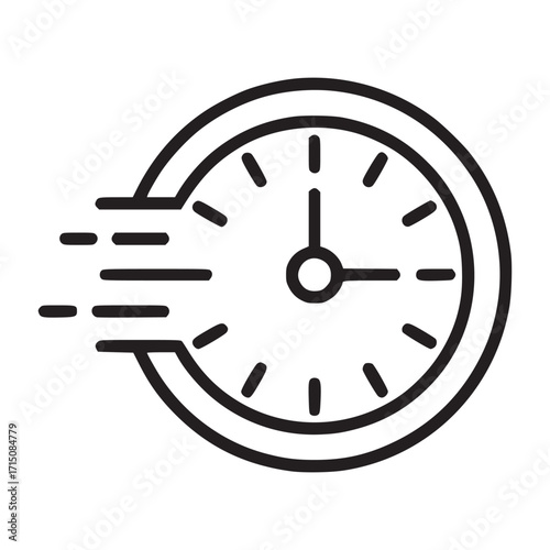 Illustration of a clock with motion lines, this simple line drawing represents speed, urgency, or the passage of time it could be used to symbolize deadlines, efficiency, or the importance of punctual