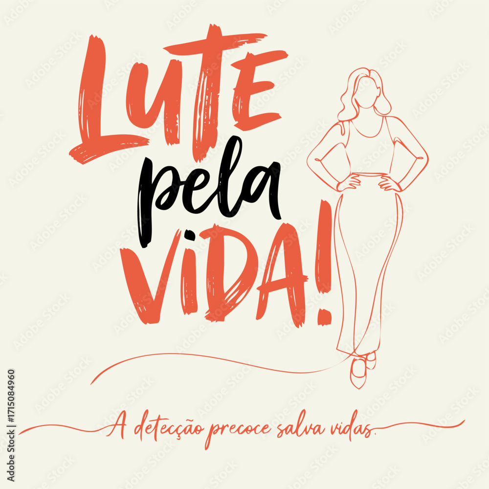 Lettering de Conscientização e Prevenção do Câncer em Vetor. Conjunto de Frases de Apoio e Motivação para a Luta Contra o Câncer