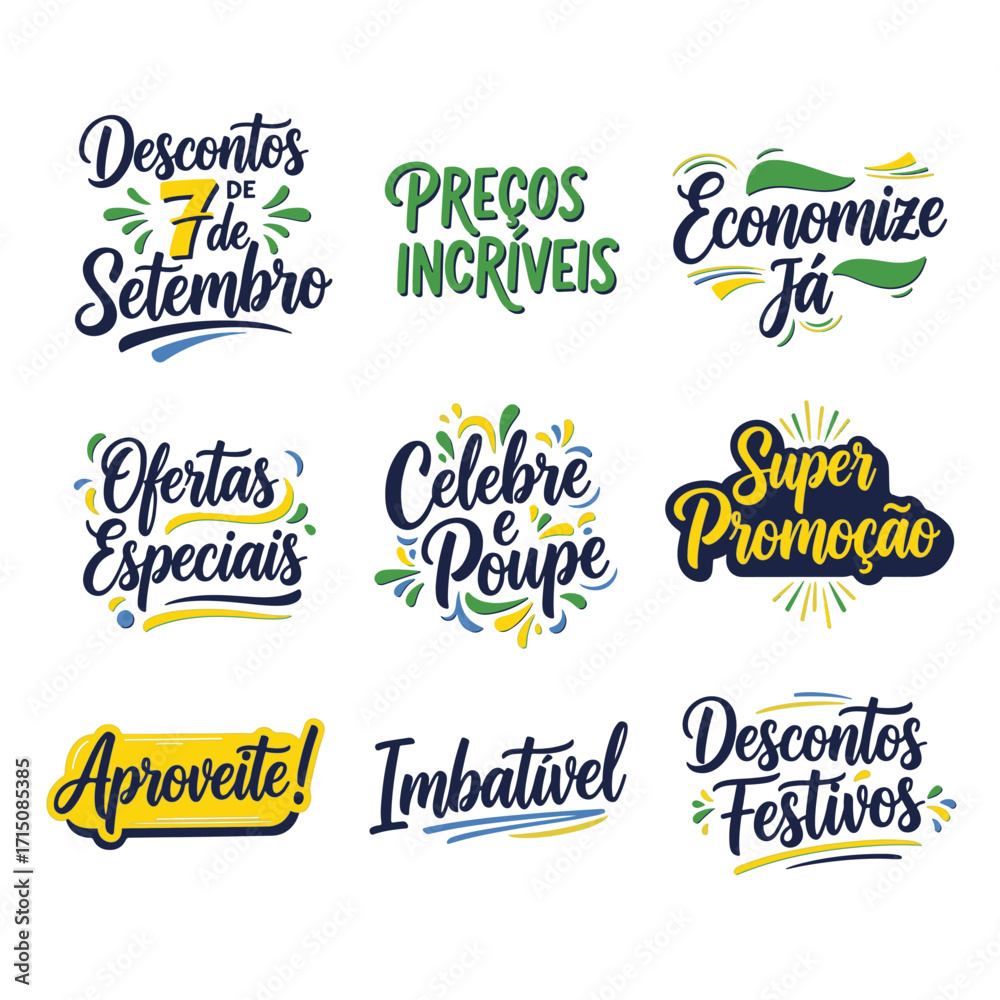 Coleção de Vetores e Letterings para 7 de Setembro Dia da Independência do Brasil.  Independência do Brasil: Vetores Patrióticos e Comerciais para Campanhas