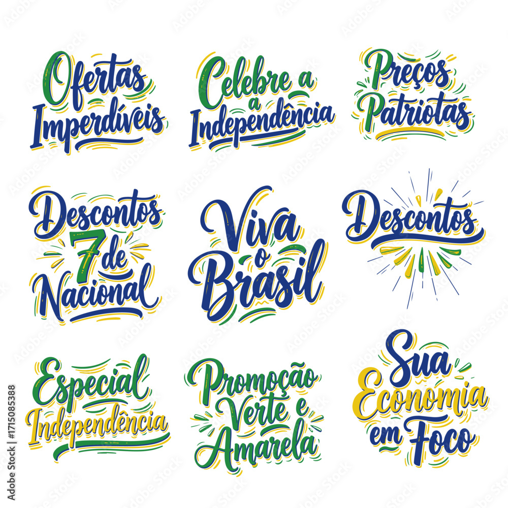 Coleção de Vetores e Letterings para 7 de Setembro Dia da Independência do Brasil.  Independência do Brasil: Vetores Patrióticos e Comerciais para Campanhas