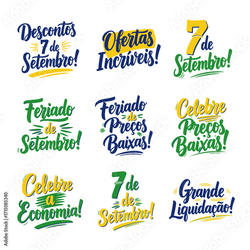 Coleção de Vetores e Letterings para 7 de Setembro Dia da Independência do Brasil.  Independência do Brasil: Vetores Patrióticos e Comerciais para Campanhas