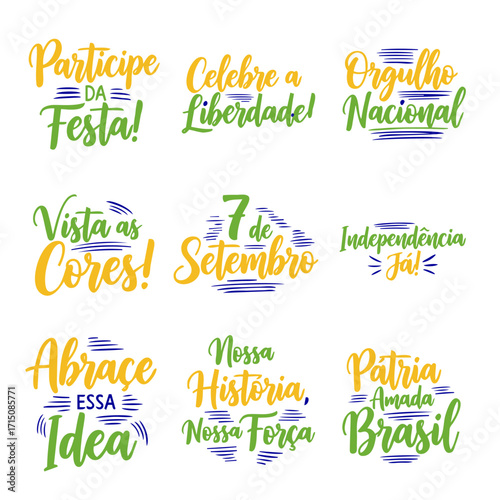 Coleção de Vetores e Letterings para 7 de Setembro Dia da Independência do Brasil.  Independência do Brasil: Vetores Patrióticos e Comerciais para Campanhas