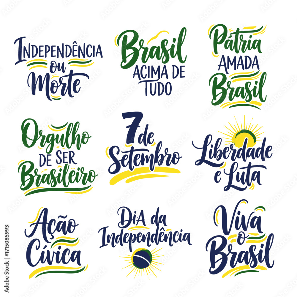 Coleção de Vetores e Letterings para 7 de Setembro Dia da Independência do Brasil.  Independência do Brasil: Vetores Patrióticos e Comerciais para Campanhas