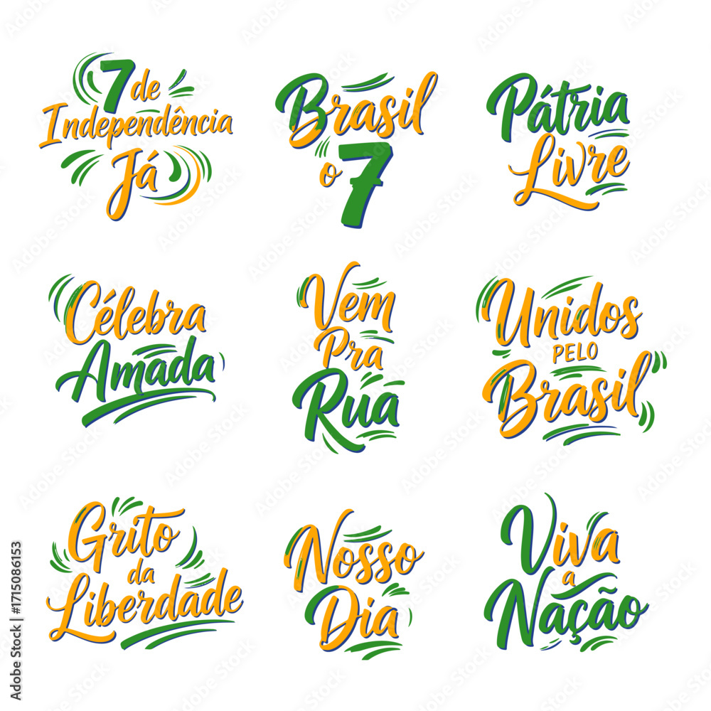 Coleção de Vetores e Letterings para 7 de Setembro Dia da Independência do Brasil.  Independência do Brasil: Vetores Patrióticos e Comerciais para Campanhas
