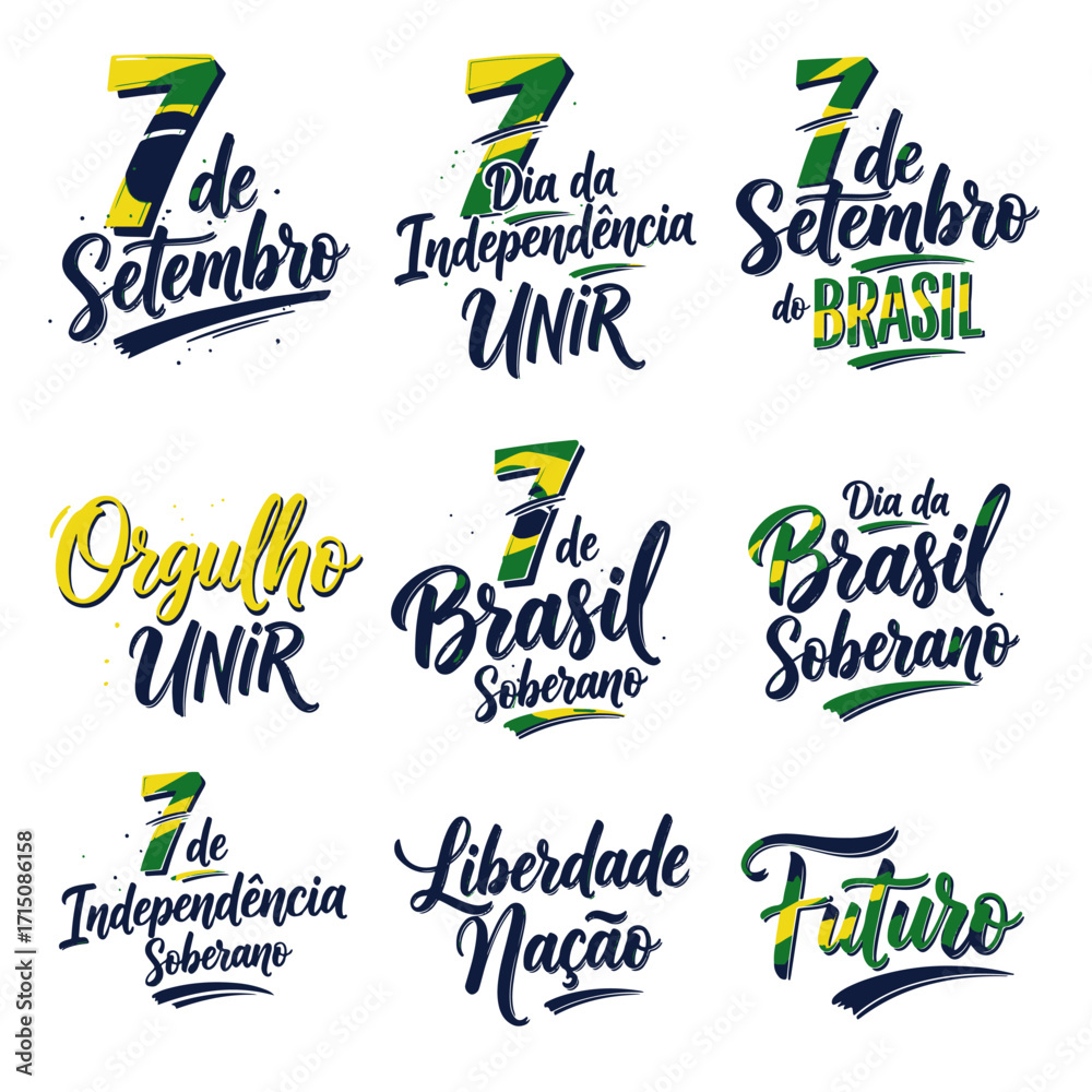 Coleção de Vetores e Letterings para 7 de Setembro Dia da Independência do Brasil.  Independência do Brasil: Vetores Patrióticos e Comerciais para Campanhas